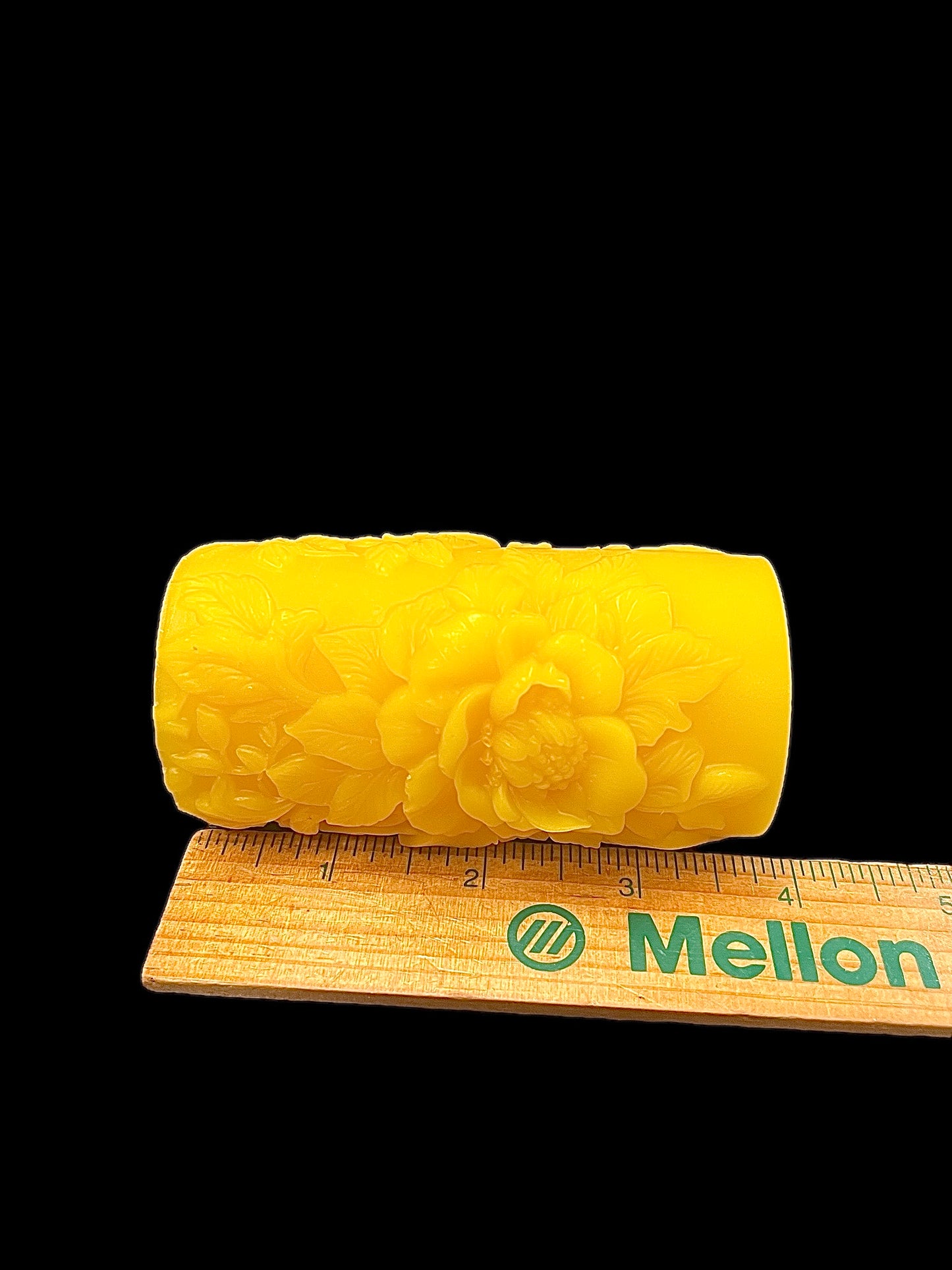 Handcrafted pure beeswax pillar candle designed with peony flowers