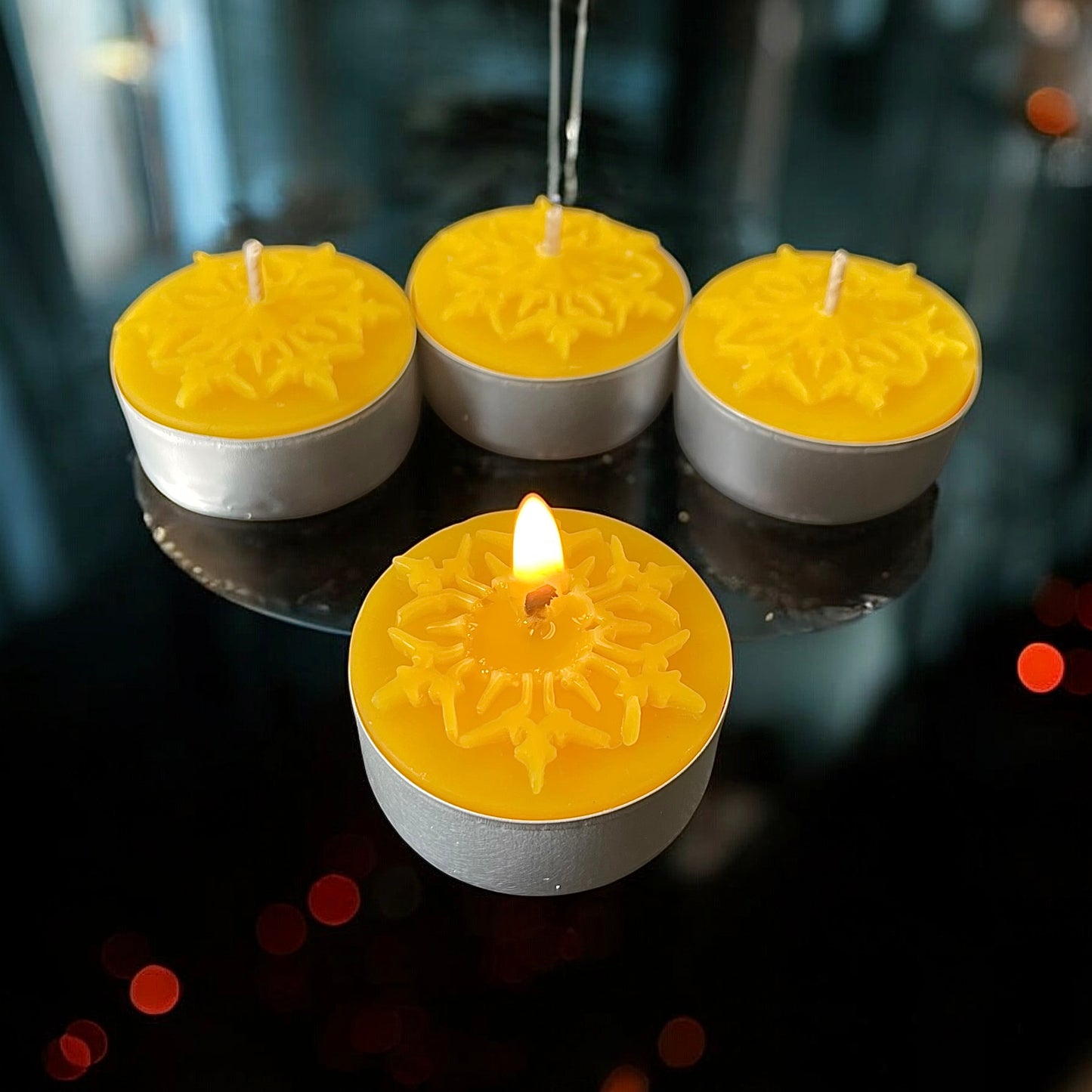 pack of 4 pure beeswax snowflake tealight candles - holiday candles - Christmas gift - candle gift