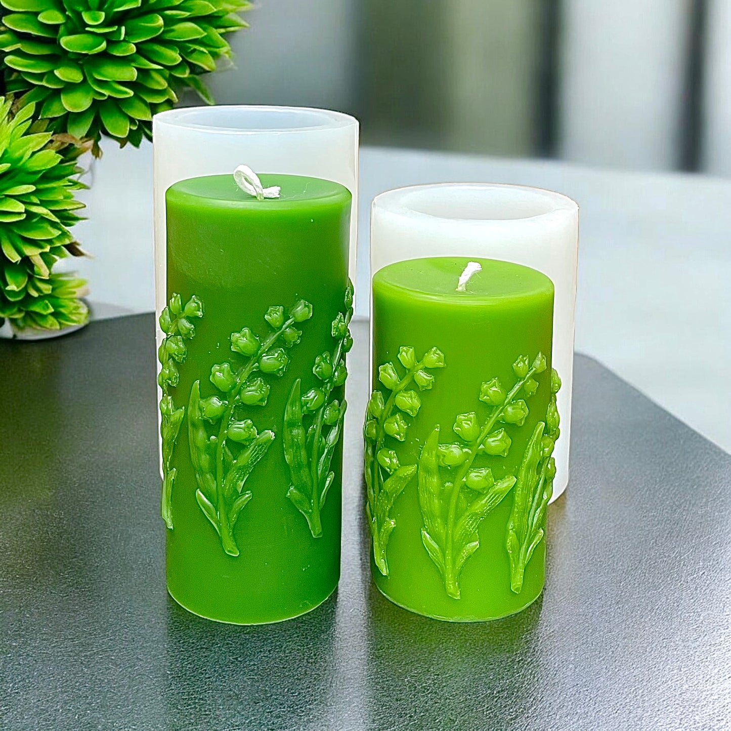 Silicone pillar candle mold - lily of the valley