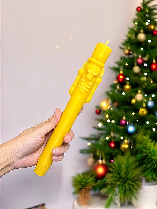 10” beeswax nutcracker taper candle for Christmas