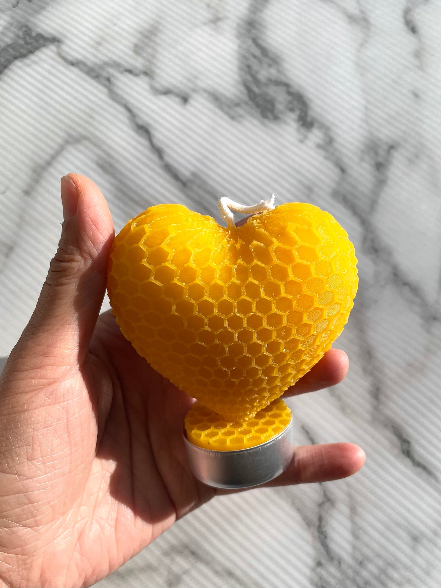 Silicone mold of honeycomb heart with tealight base