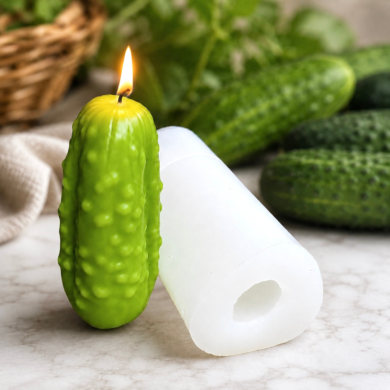 Realistic 3D silicone cucumber mold for candle soap resin