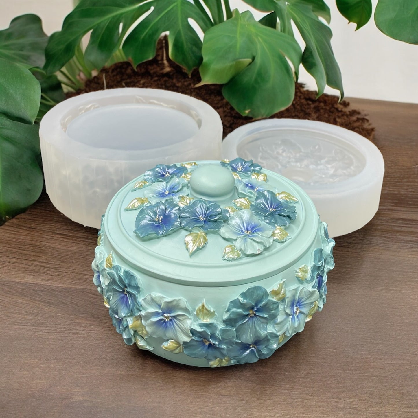 Silicone lidded dish container mold - jewelry box candle candy honey jar mold