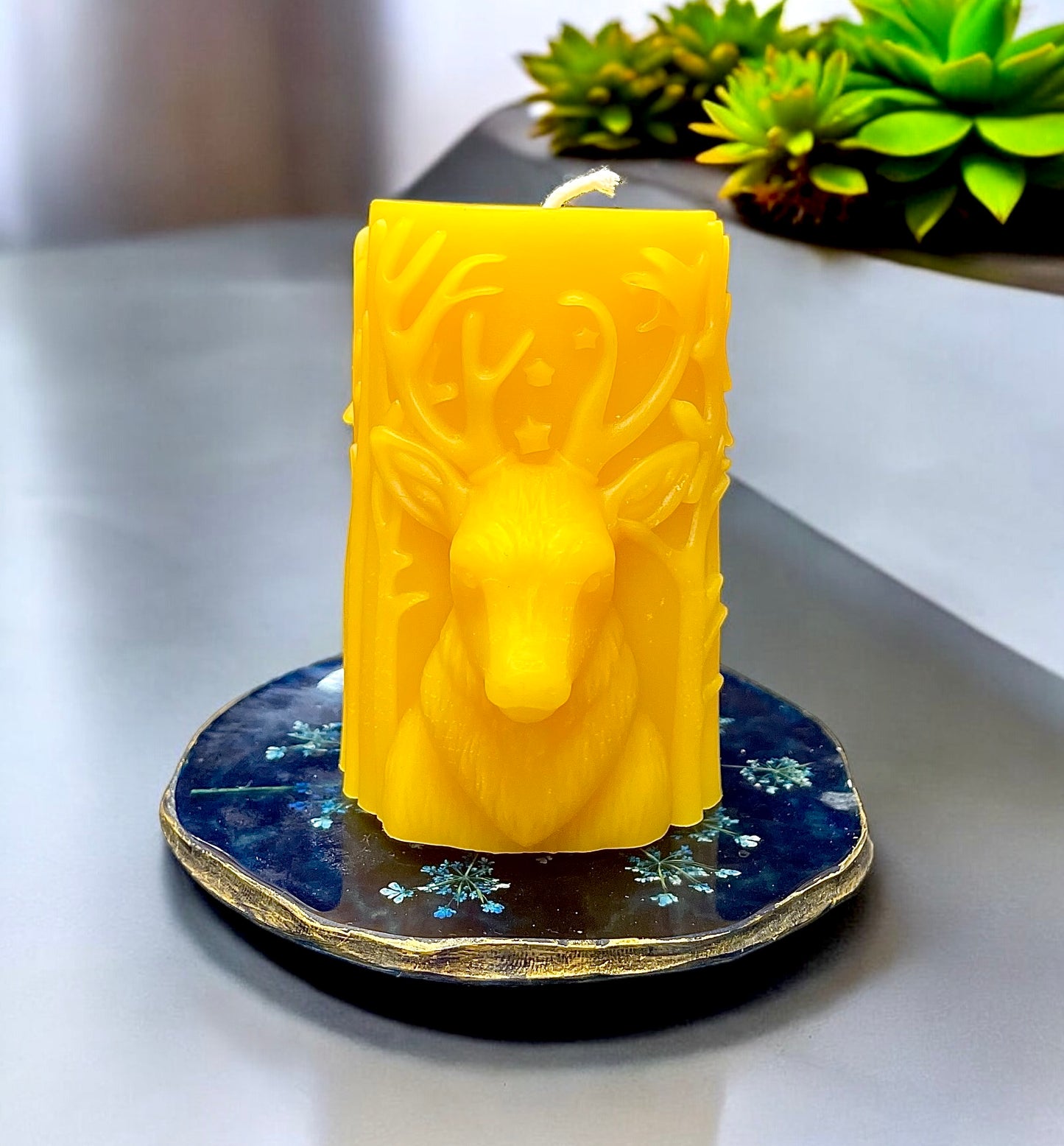 Pure beeswax Christmas pillar candle -reindeer Christmas tree holiday candle gift - Christmas gift