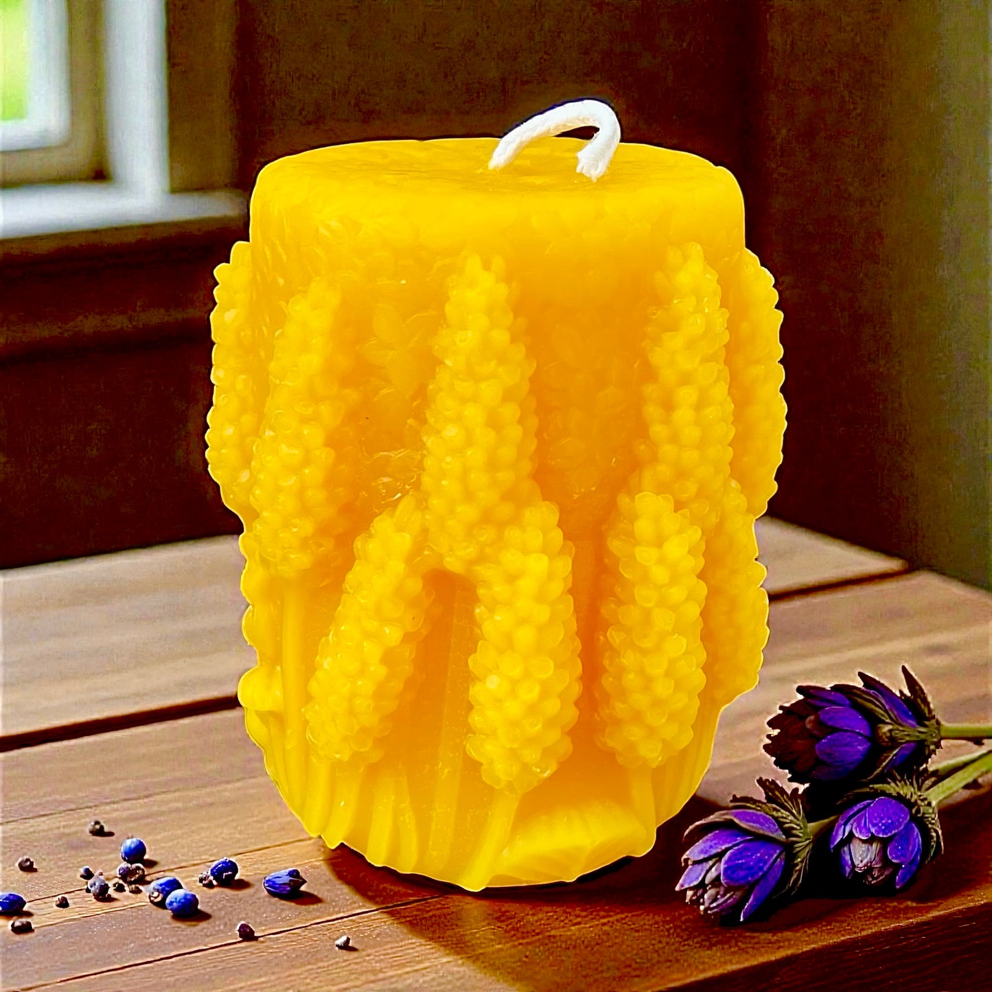Pure beeswax lavender pillar candle