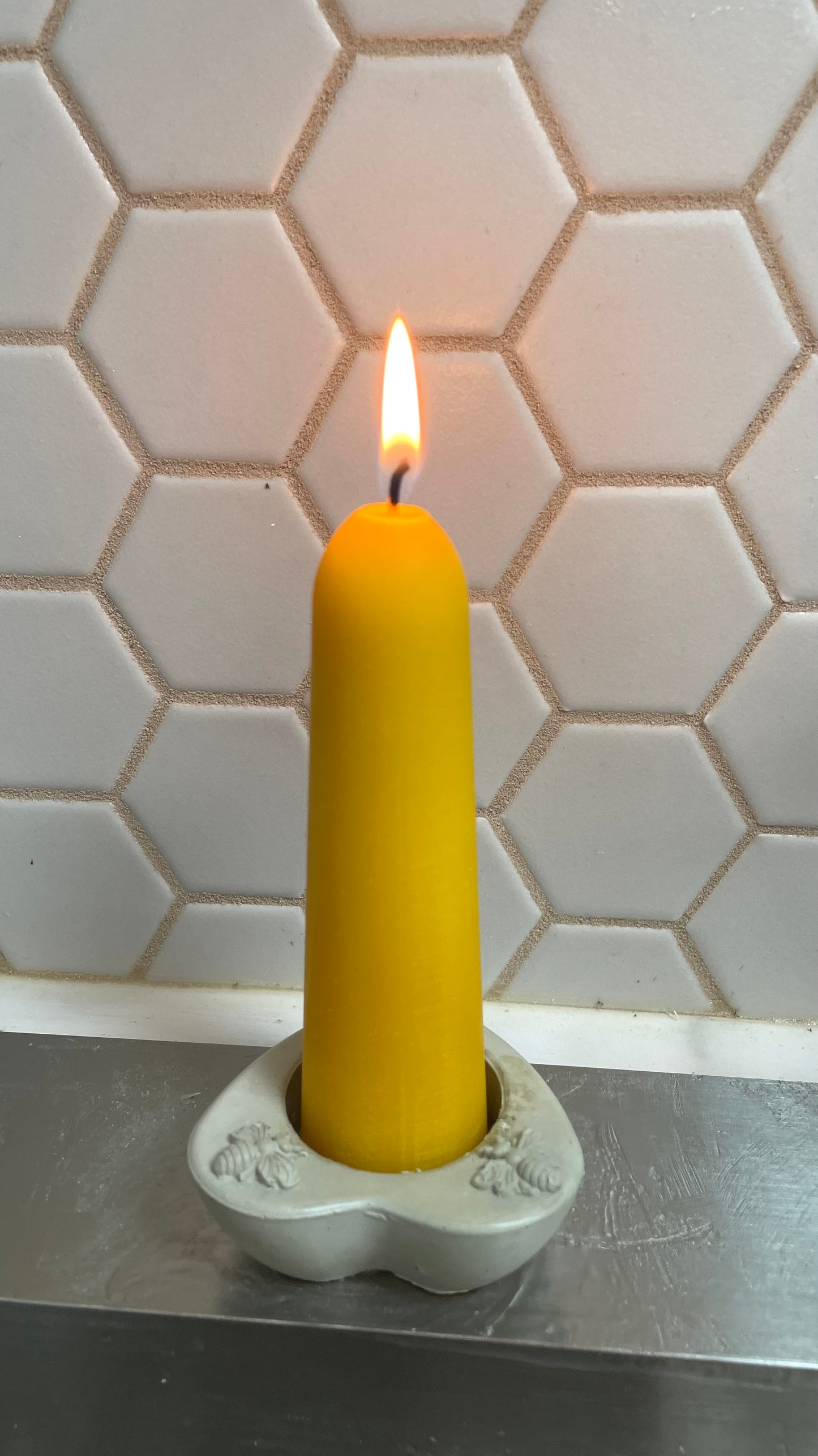 A pair pure beeswax stubby taper candles 5” - 15 hrs