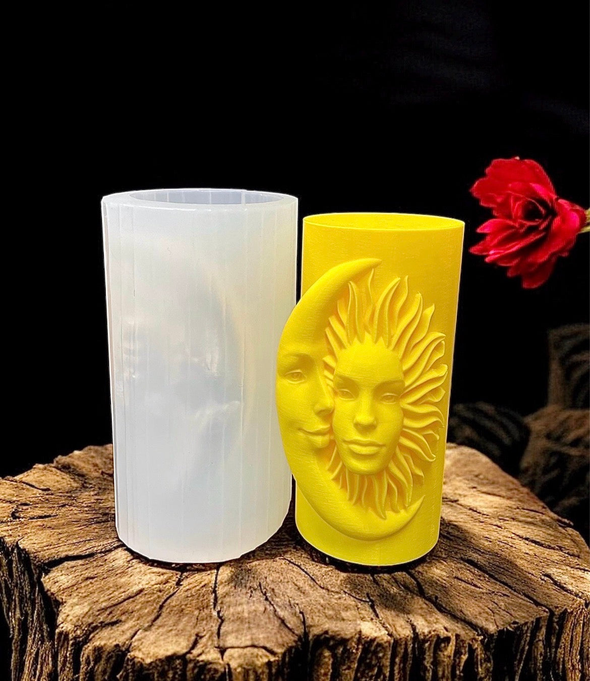 Silicone sun and moon face pillar candle mold