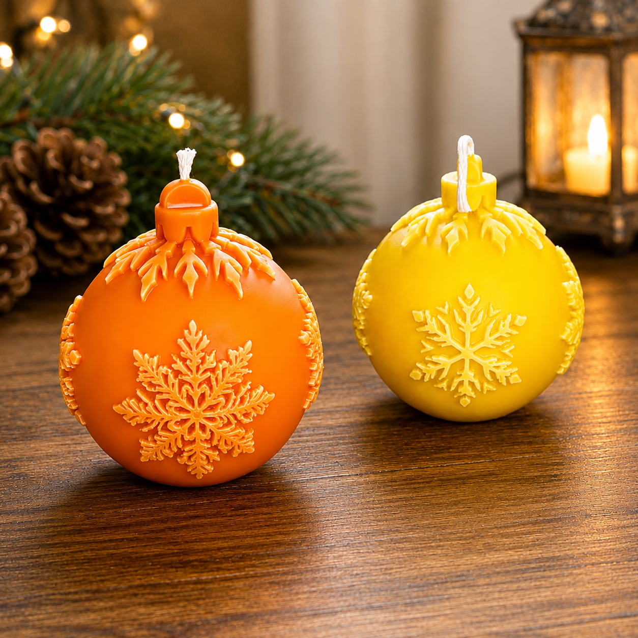 Pure beeswax snowflake ornament candle 3”