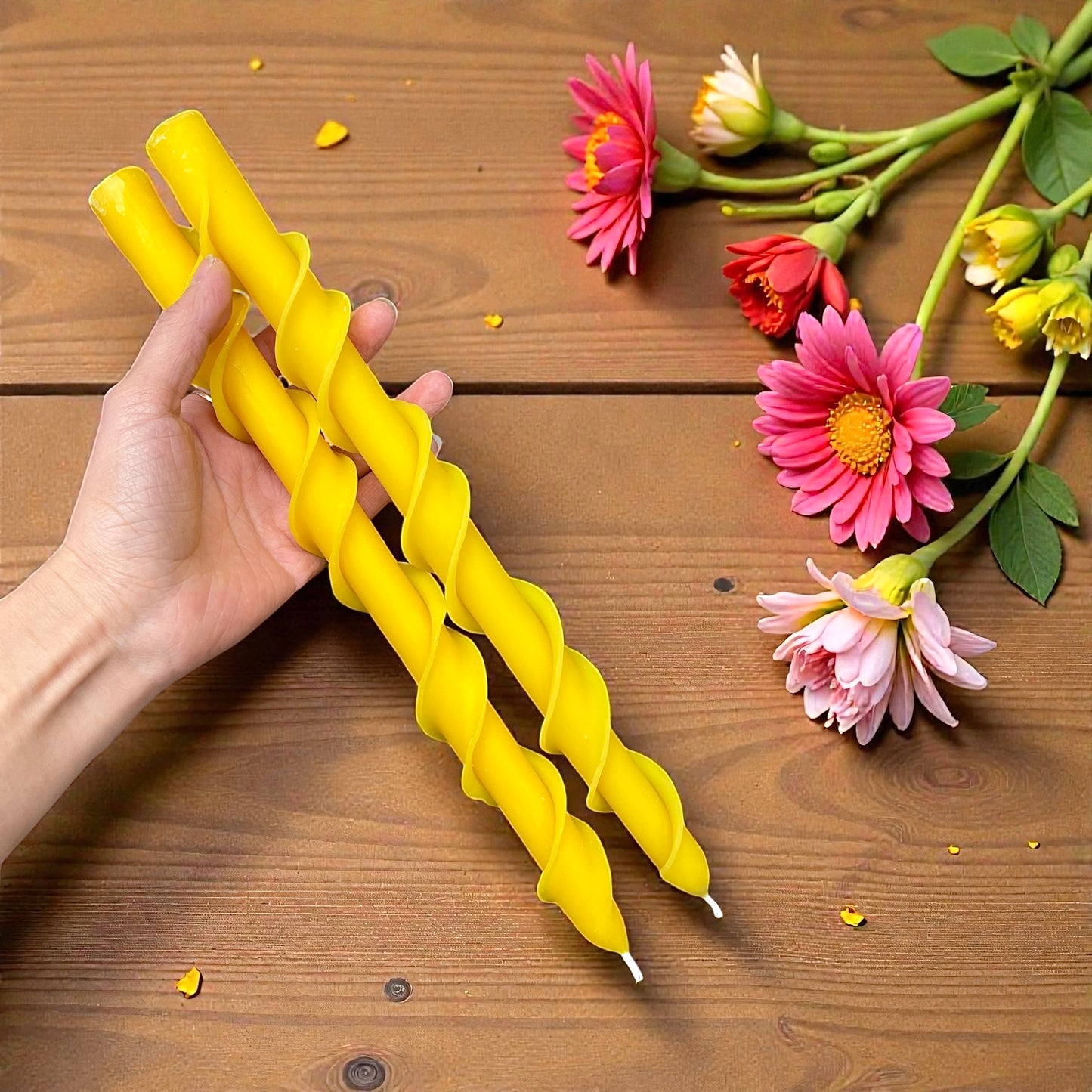 pure beeswax double spiral taper candle 12”