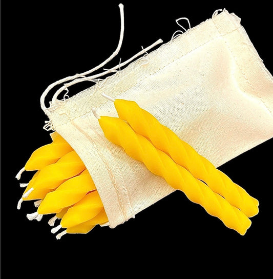 4” Pure Beeswax Mini Twisted Candles – Set of 12, Birthday Chime Candles