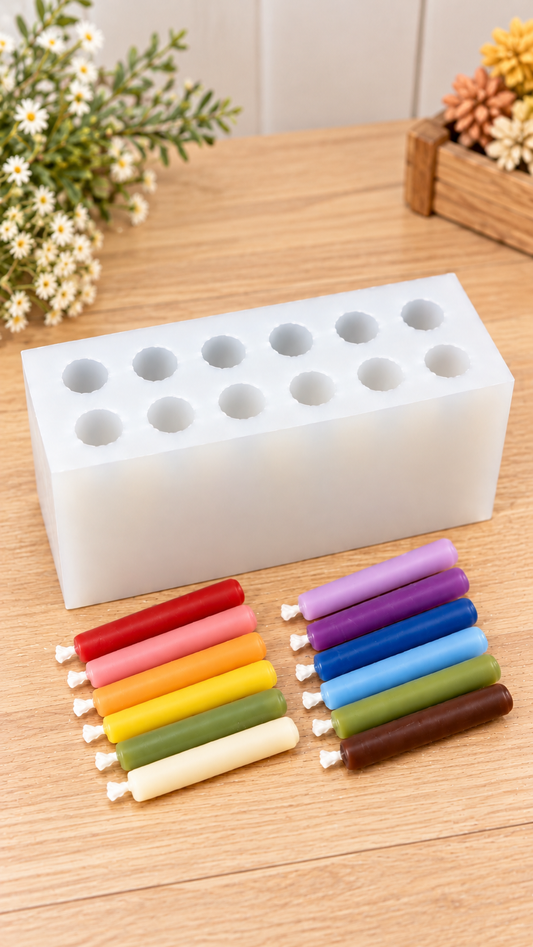 Silicone mini meditation taper candle mold - 0.25” x 1.5” - birthday candle mold - mini crayon mold
