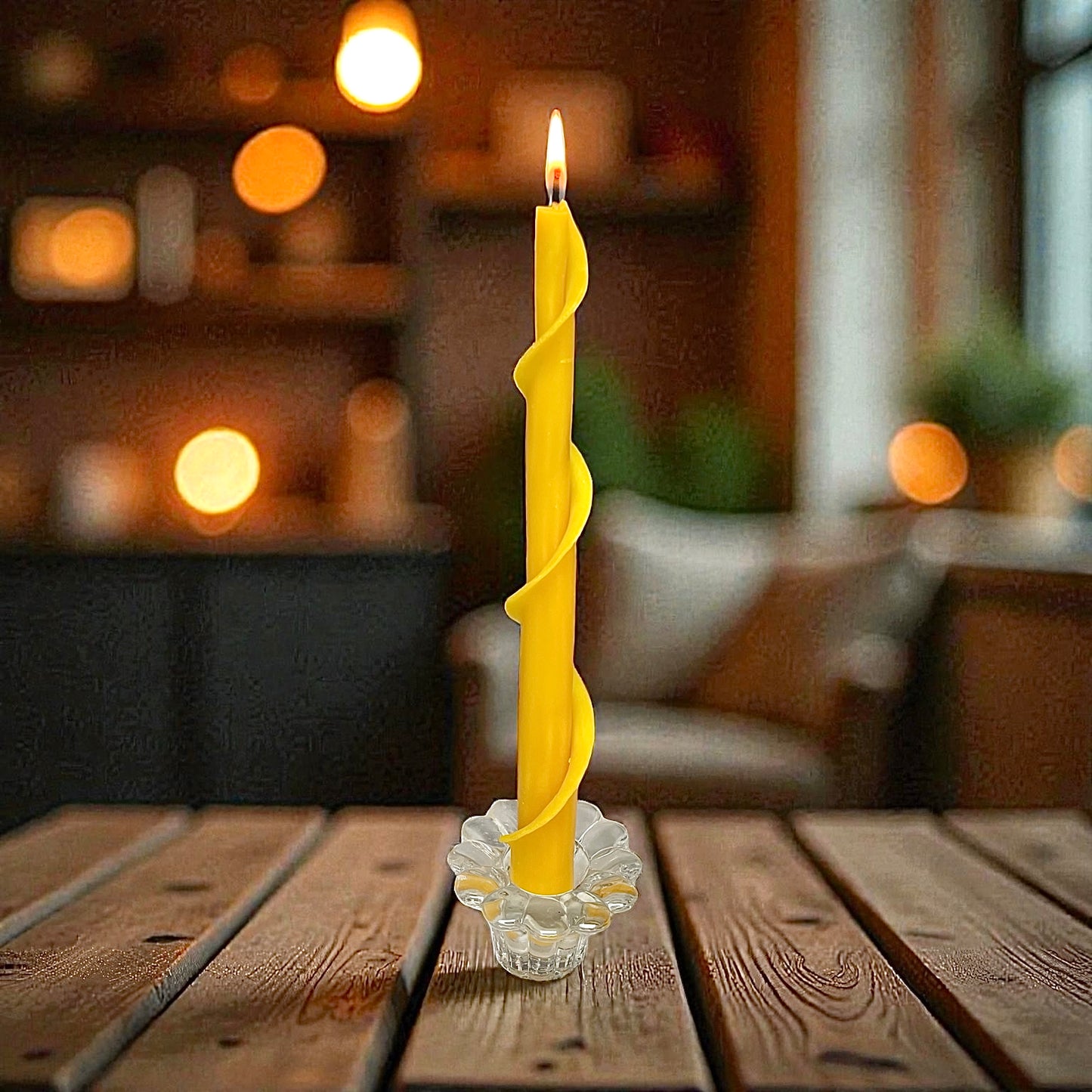 A set of two hand rolled pure beeswax spiral taper candles