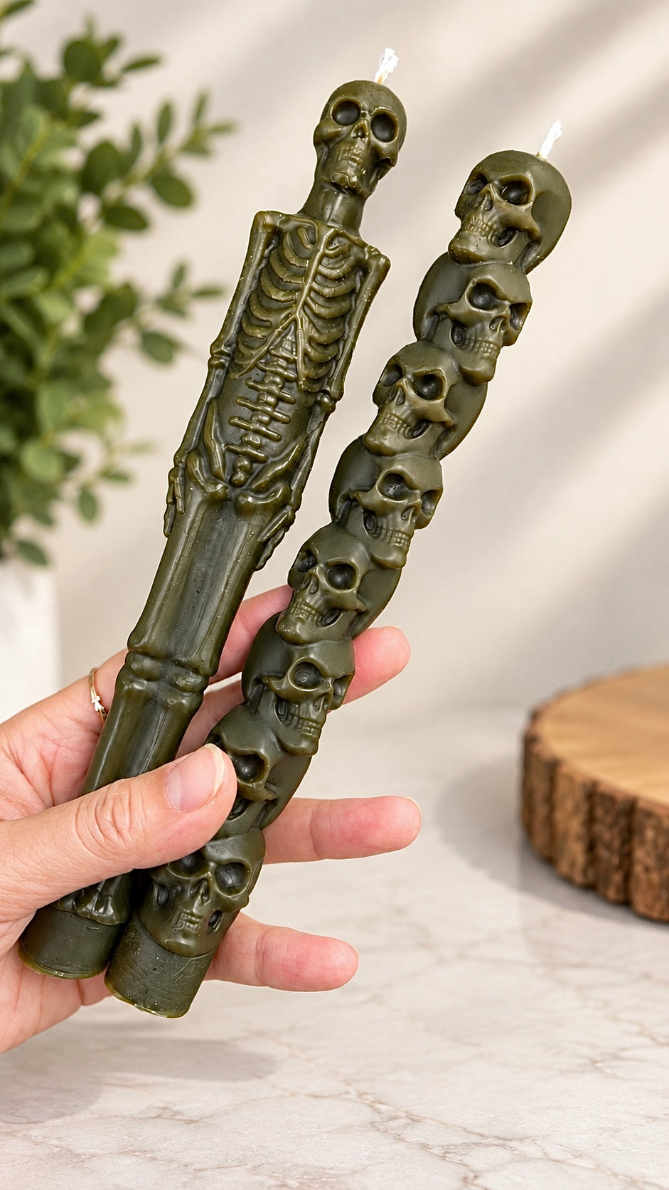 Halloween taper candle mold designed- skull heads skeleton 8.5”