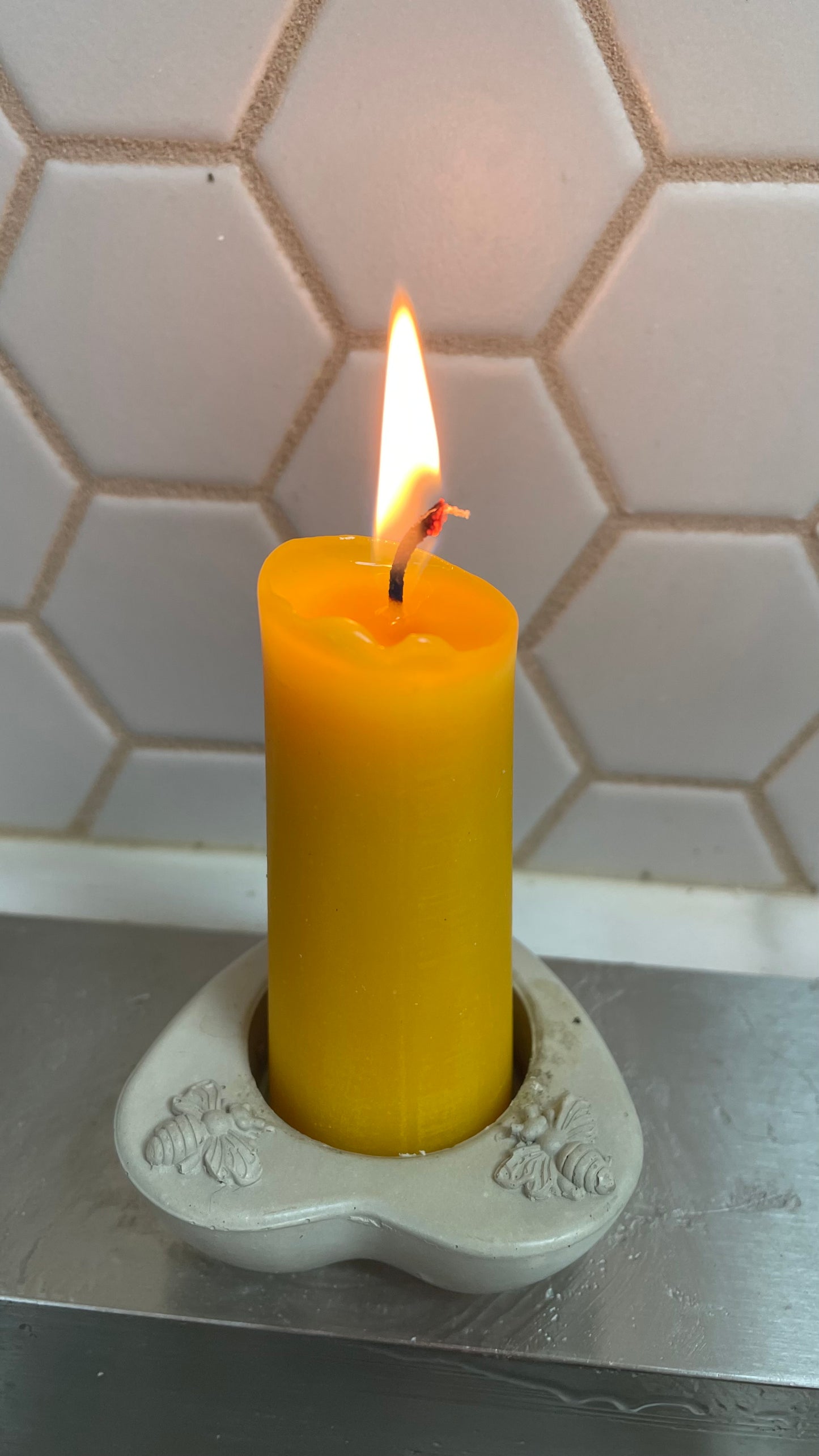A pair pure beeswax stubby taper candles 5” - 15 hrs