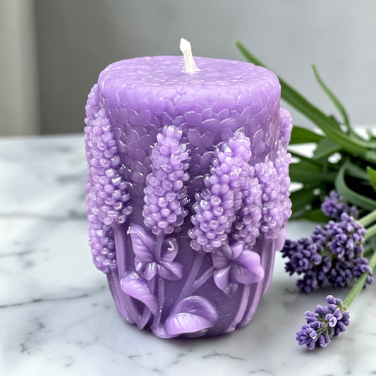 Pure beeswax lavender pillar candle