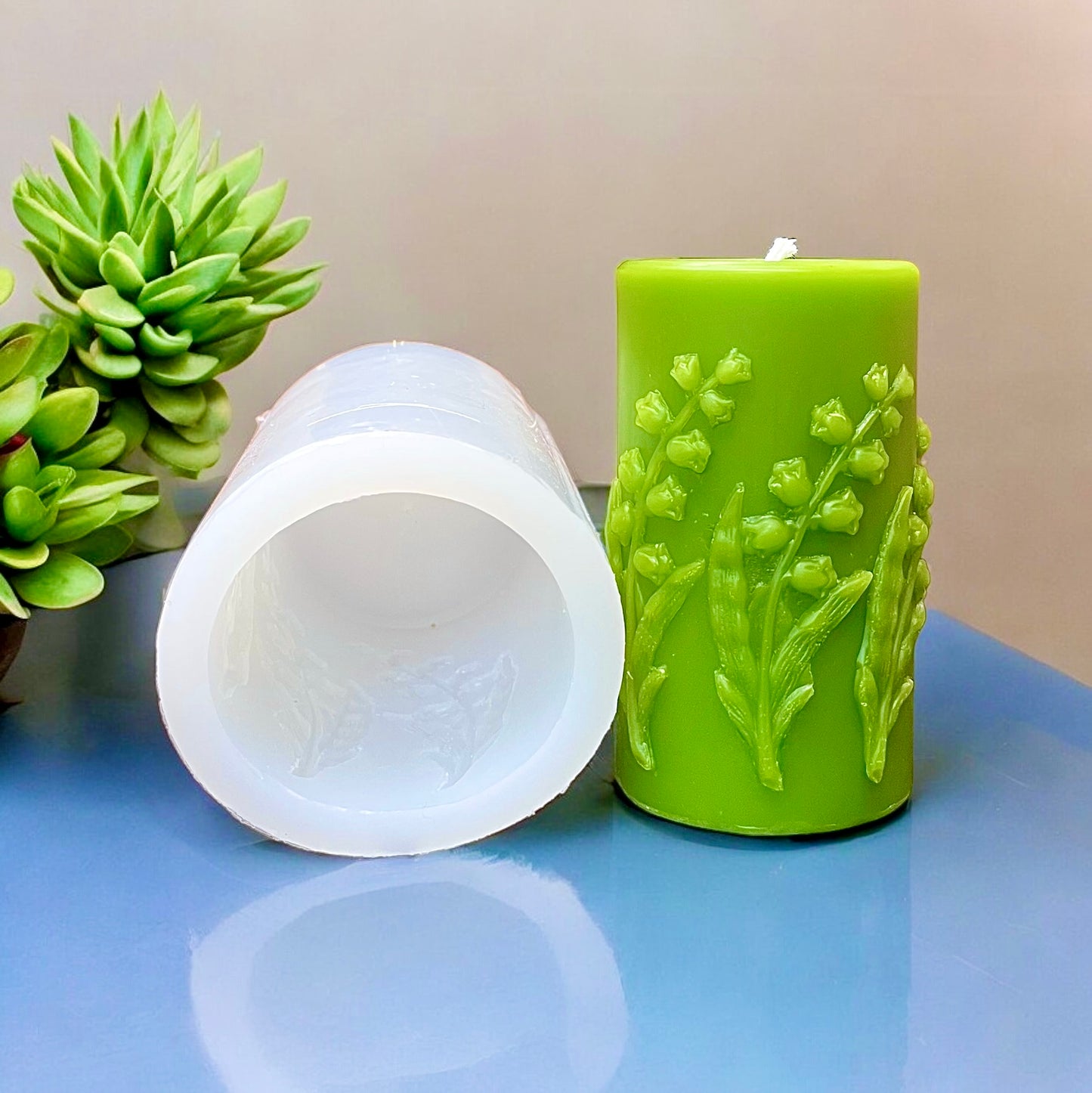 Silicone pillar candle mold - lily of the valley