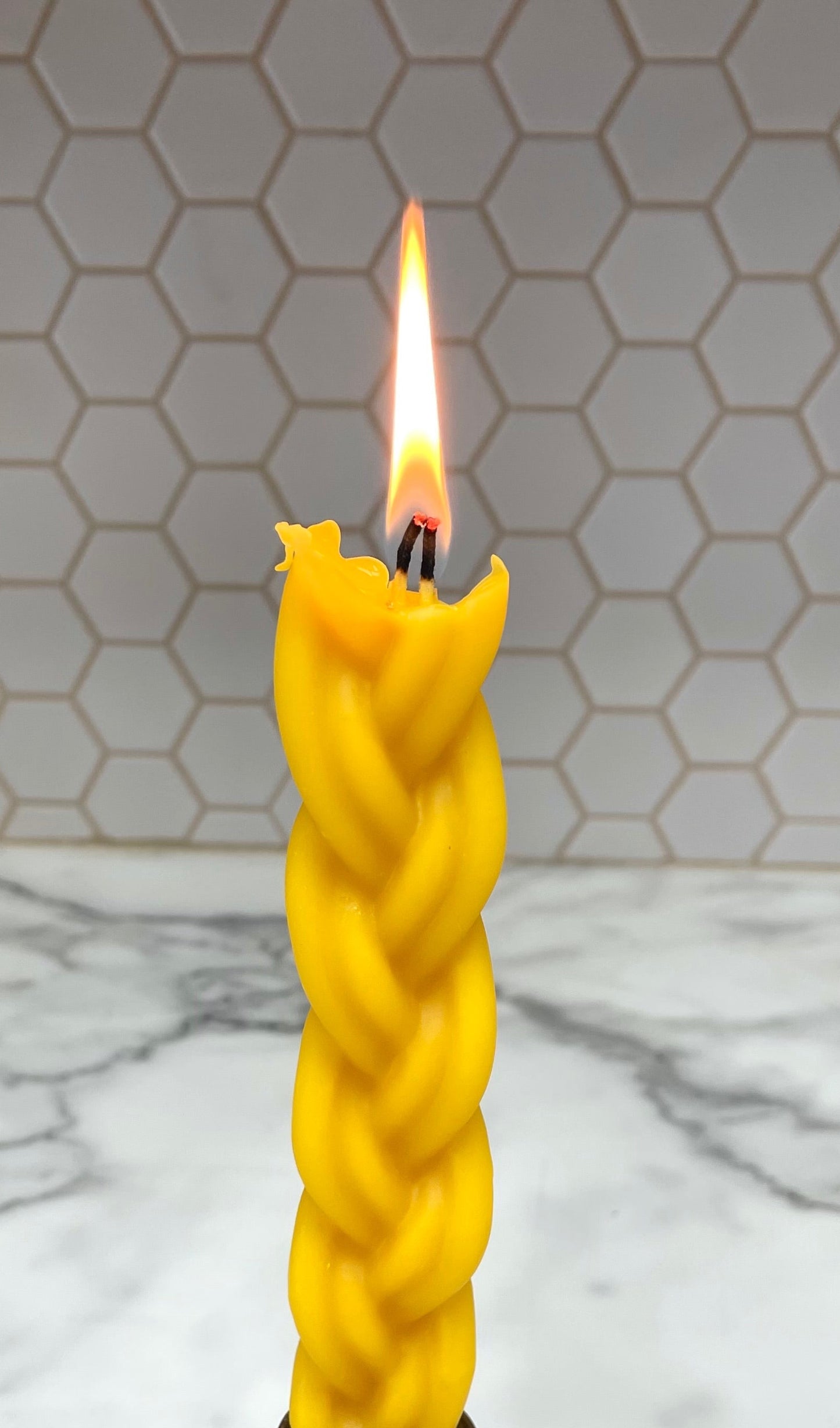 Pure beeswax molded braided Havdalah candle set 10.5”