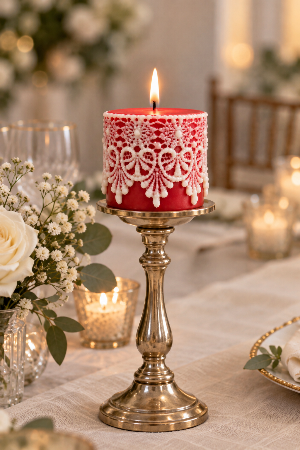 Silicone lace pillar candle