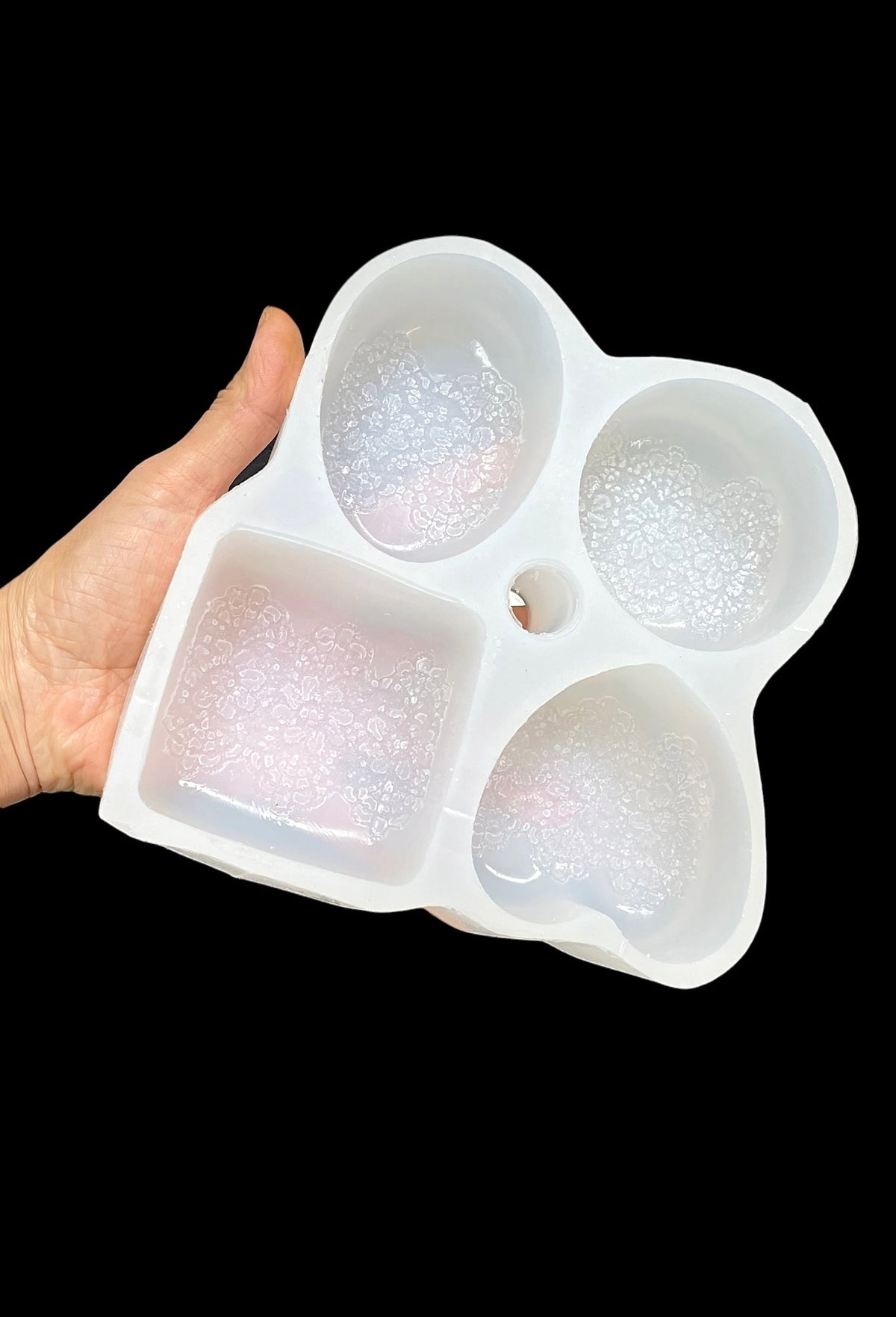 4-Cavity Lace Silicone Mold – Elegant Floral Lace Soap Mold, Beeswax Bar Mold, Lotion Bar Mold