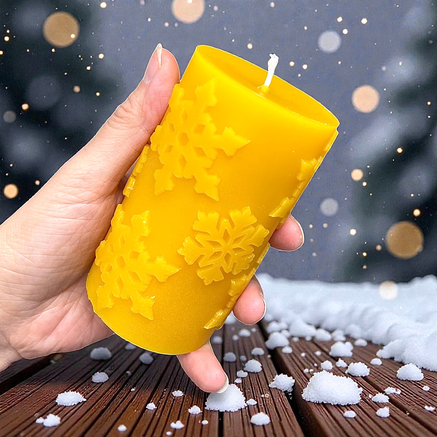 Pure beeswax snowflake pillar candle