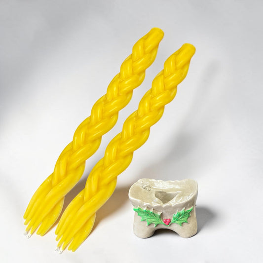 Pure beeswax molded braided Havdalah candle set 10.5”