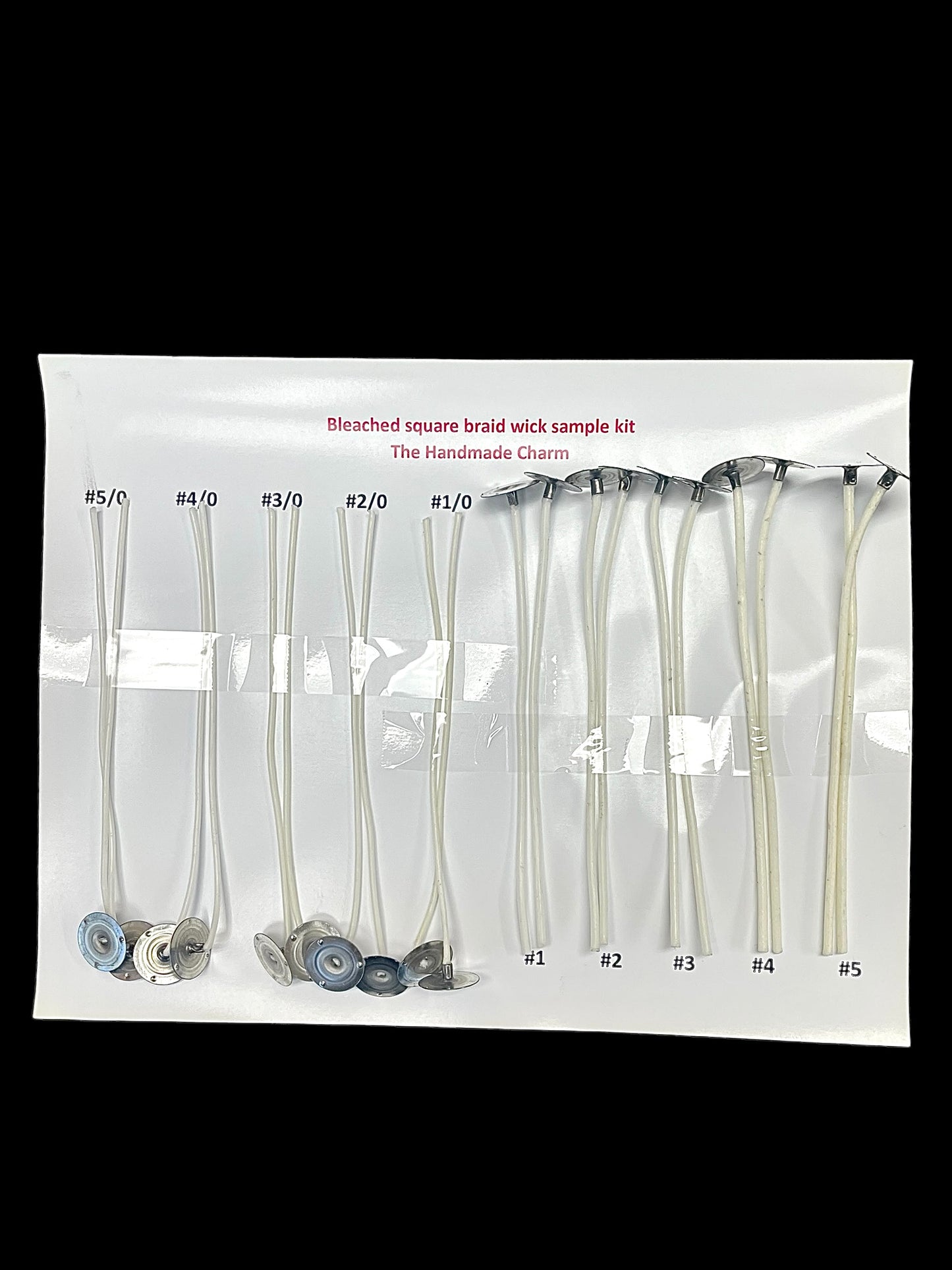 Bleached square braid wick sample kit with wick suggestion & rate chart - 10 wick sizes