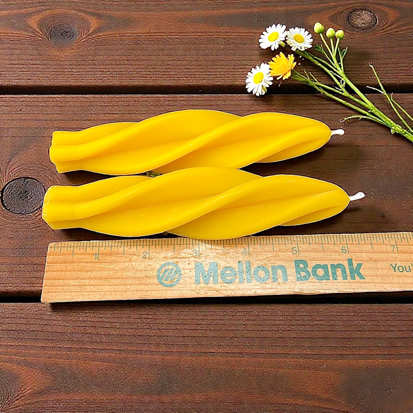 A pair 100% pure beeswax spiral twisted taper candles - handmade - 6”