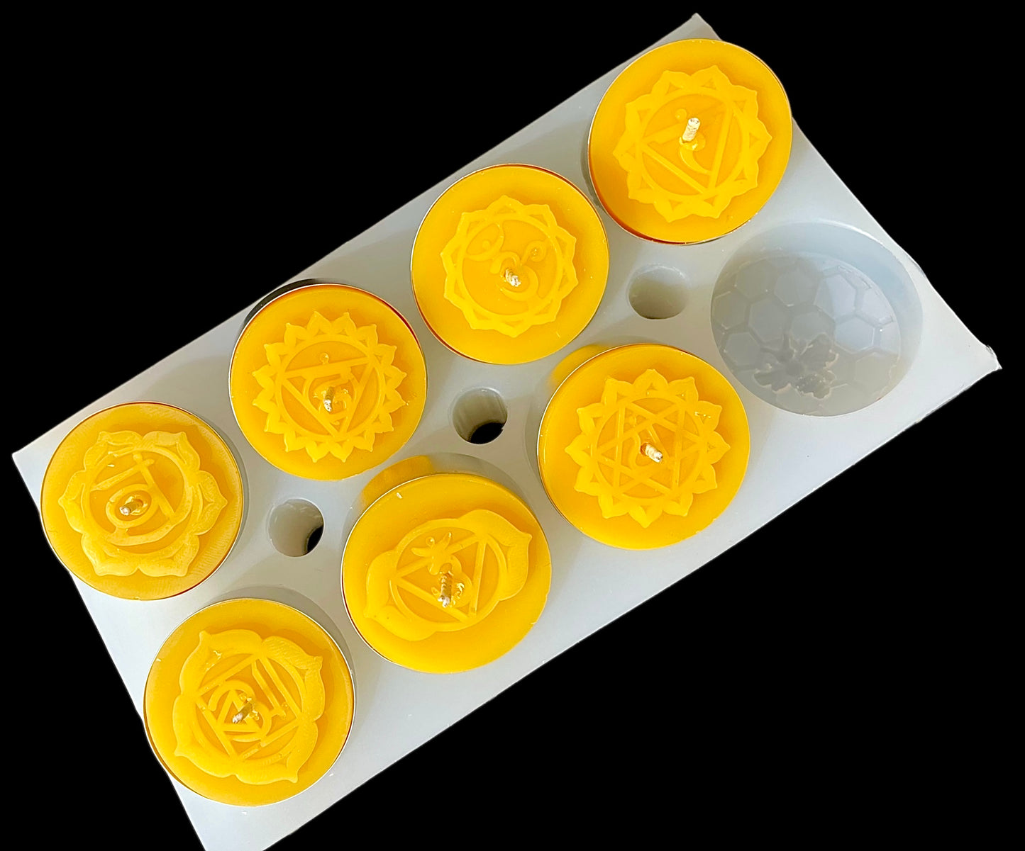 Silicone chakra Tealight candle Mold - yoga symbols tealight mold - 8 cavities - wax melt lotion bar soap