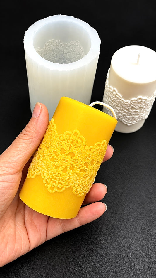 Silicone lace pillar candle mold 3 1/4” x 2”