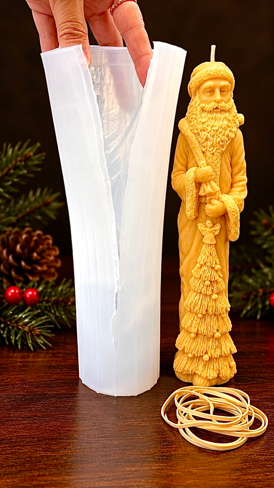 3D tall Silicone Santa Claus Mold - skinny taper style candle mold - super detailed Christmas holiday candle soap resin mold - food grade