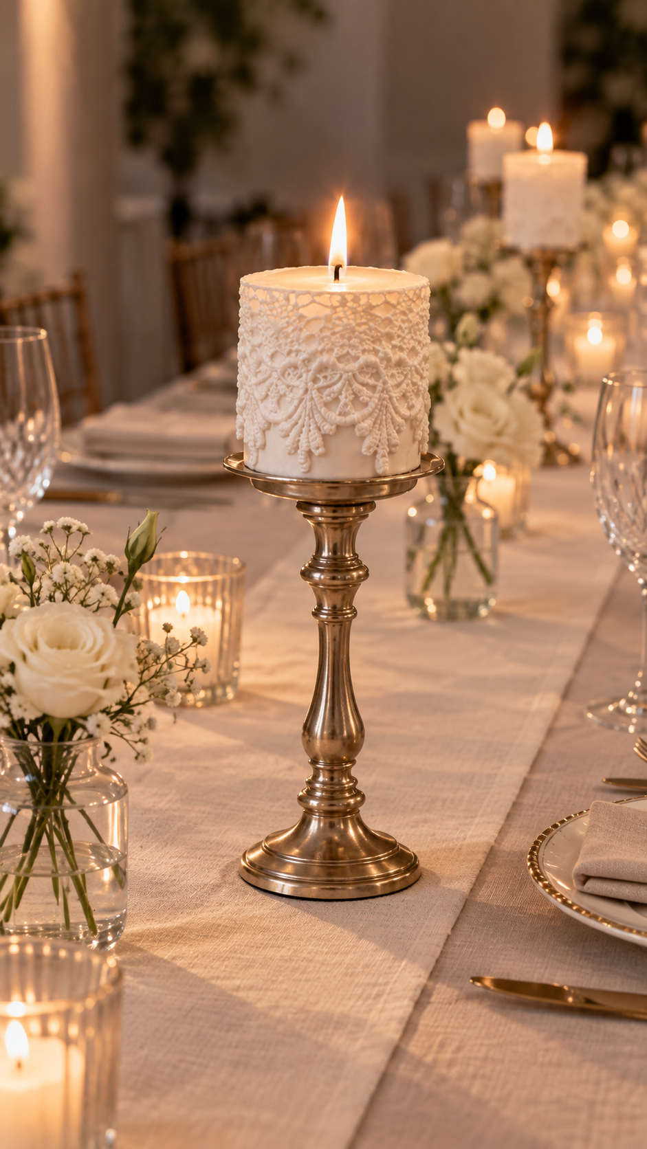 Silicone lace pillar candle