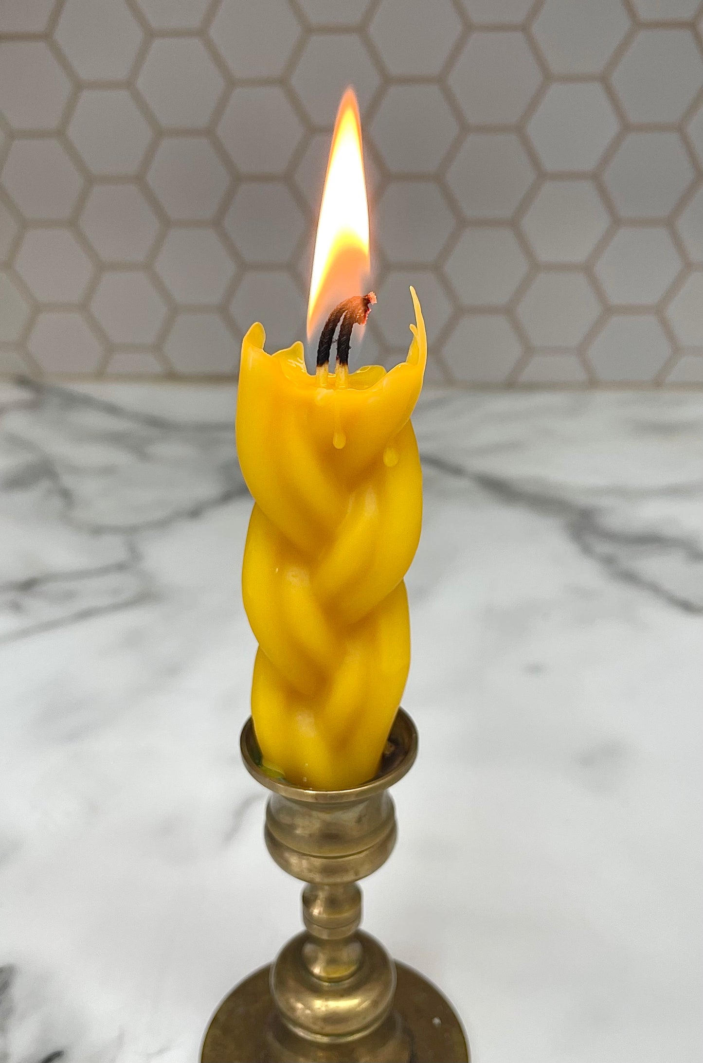 Braided beeswax candle 10” - 2 wick taper candle - havdalah candle