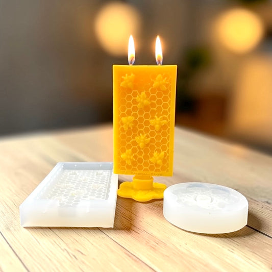 Silicone Hive frame candle mold - honeycomb honeybee candle mold - set of 2 - flat candle mold