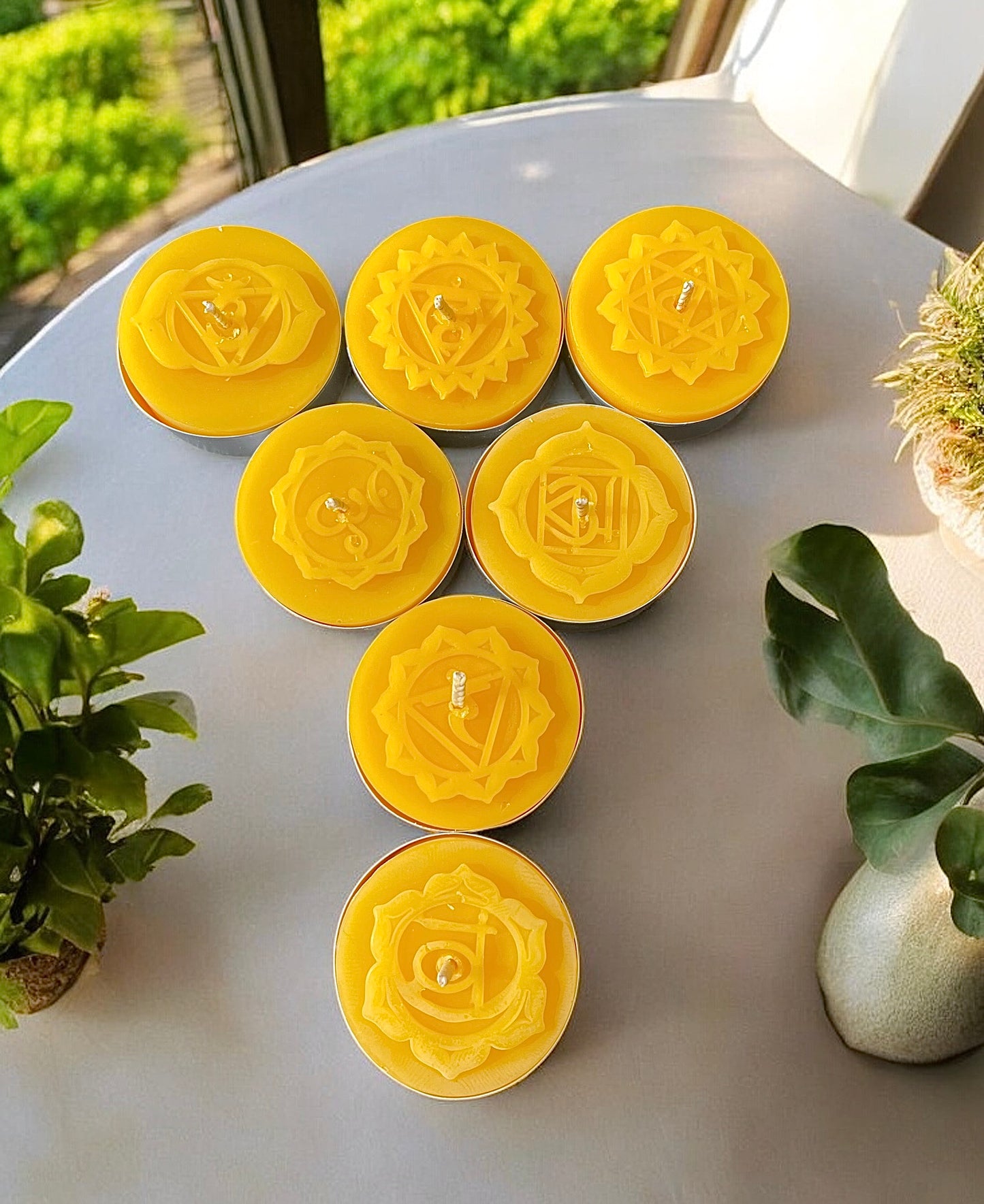 Silicone chakra Tealight candle Mold - yoga symbols tealight mold - 8 cavities - wax melt lotion bar soap
