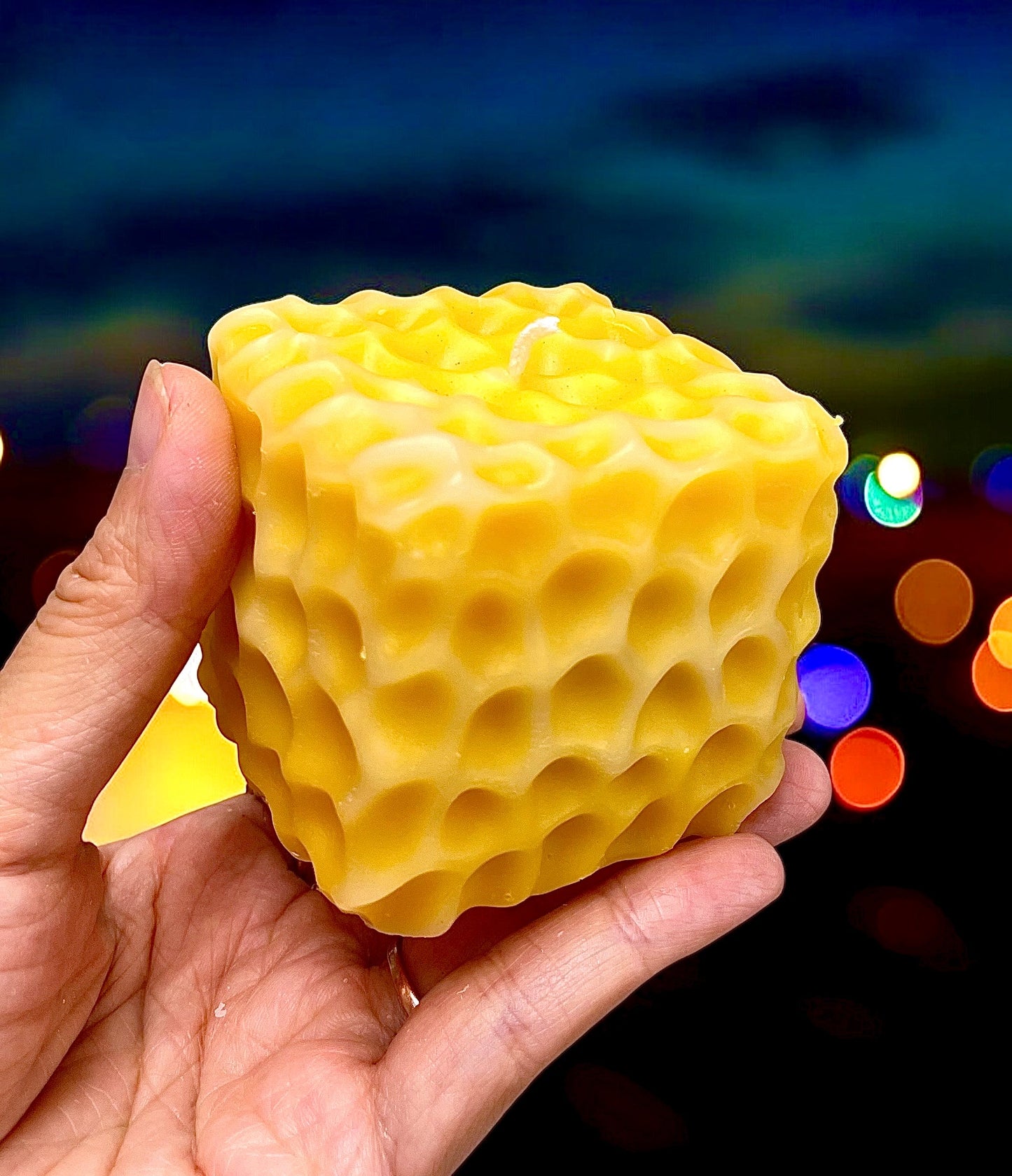 Pure beeswax square cube honeycomb candle
