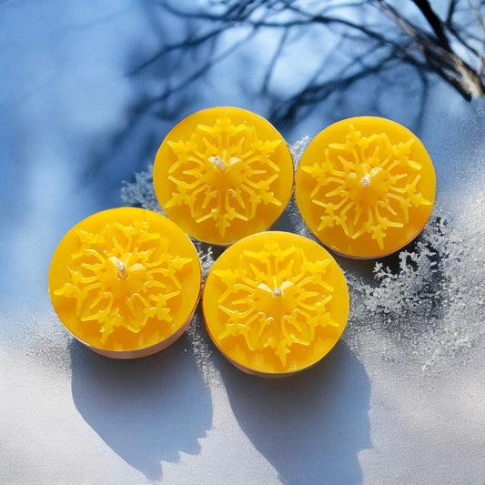 pack of 4 pure beeswax snowflake tealight candles - holiday candles - Christmas gift - candle gift