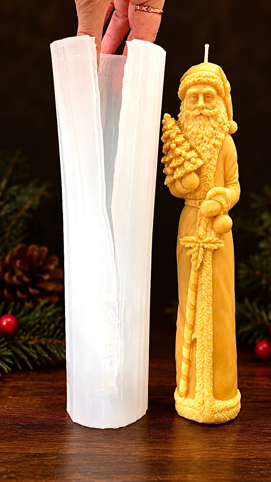 3D tall Silicone Santa Claus Mold - skinny taper style candle mold - super detailed Christmas holiday candle soap resin mold - food grade