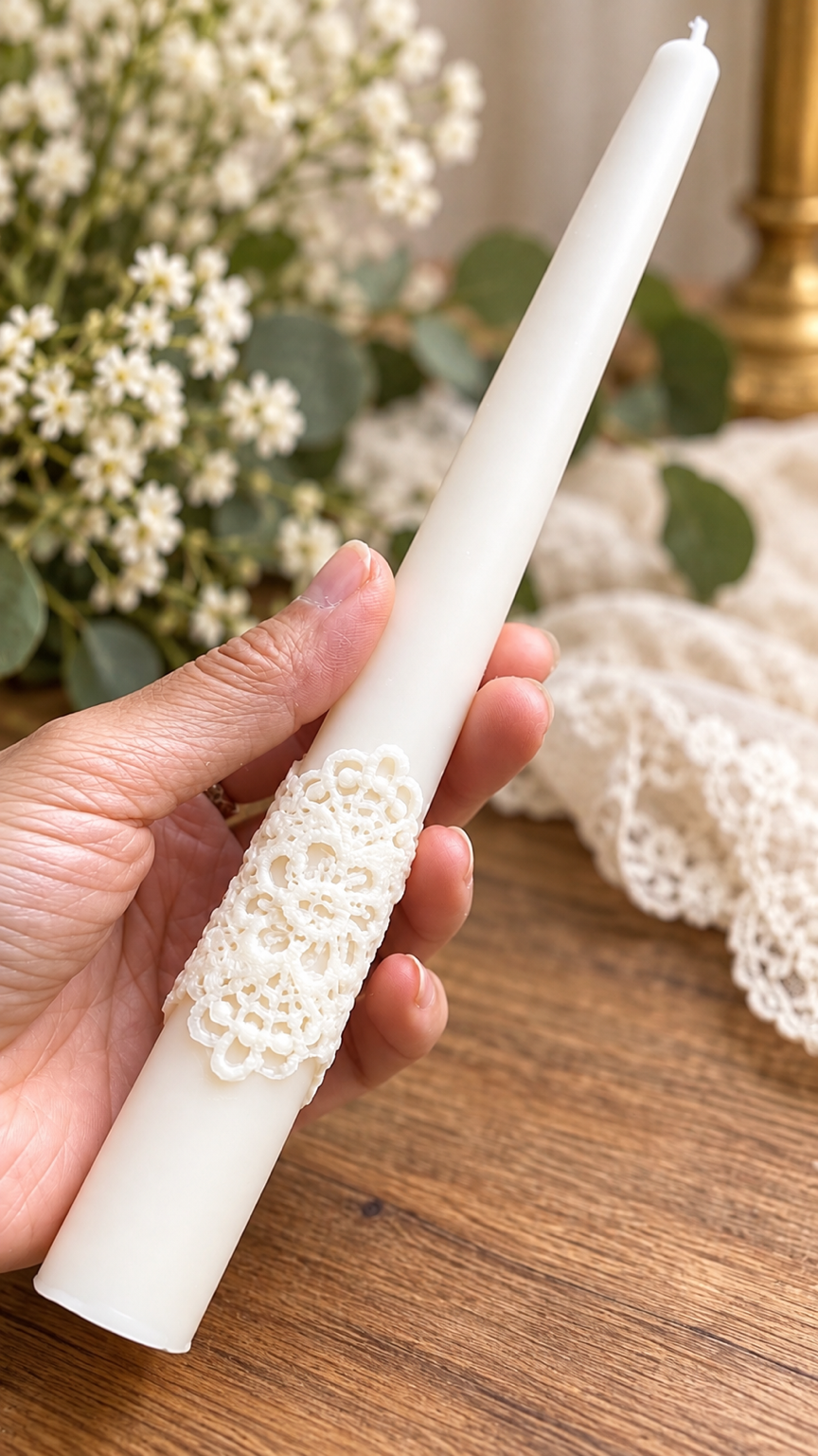 9” silicone lace trim taper candle mold