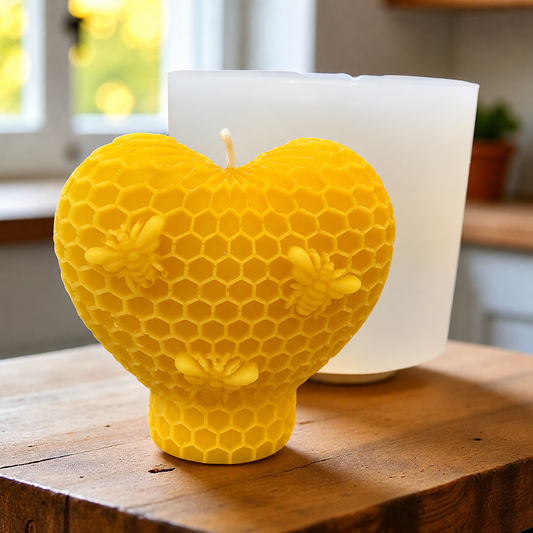 Silicone heart mold with Honeycomb and bees