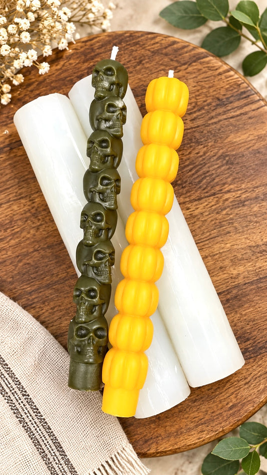 Halloween taper candle mold - stack skull heads pumpkin 8.25”