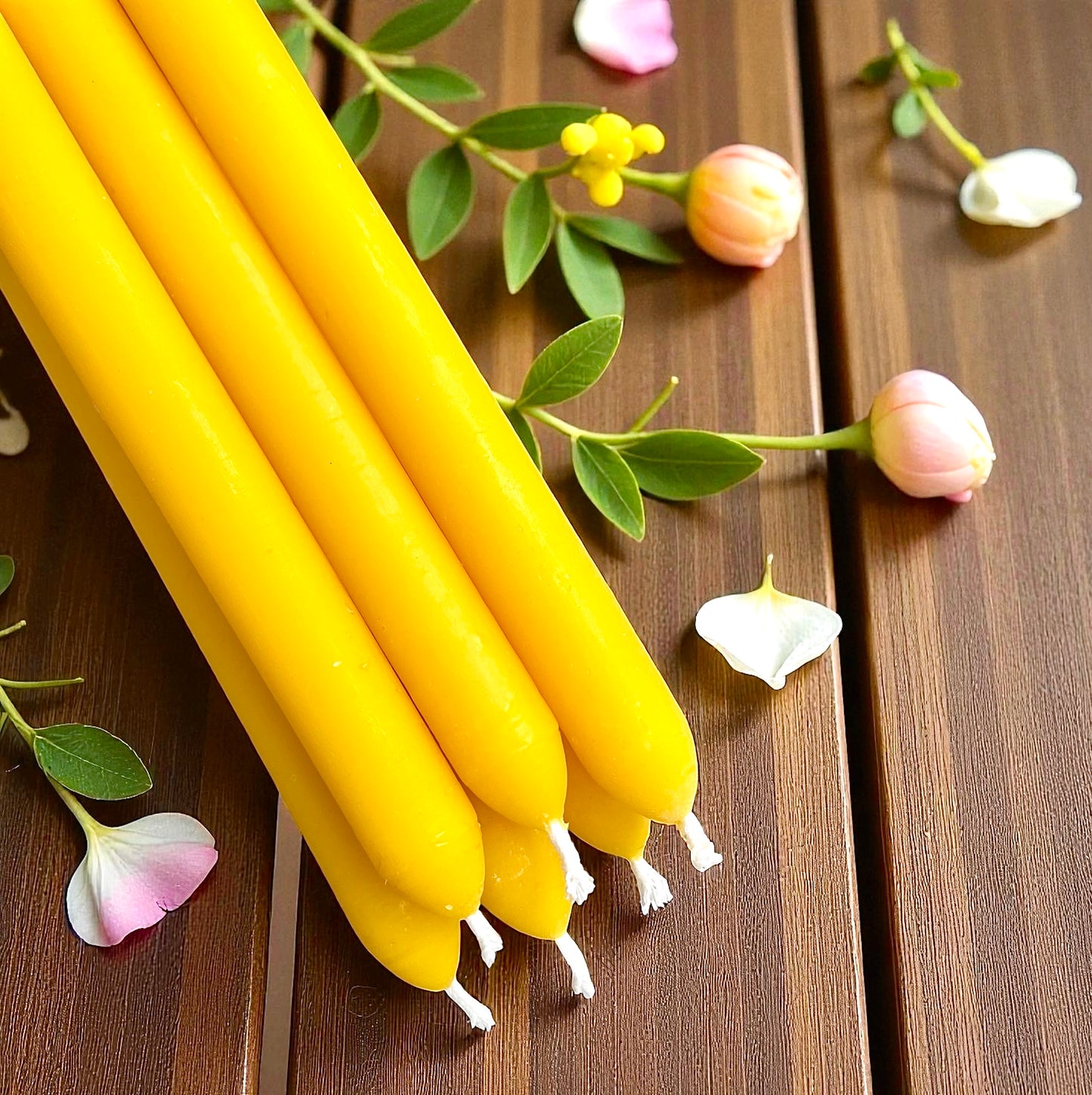Set of 6 pure beeswax taper candles 12”x 7/8”, church candles, dinner tapers