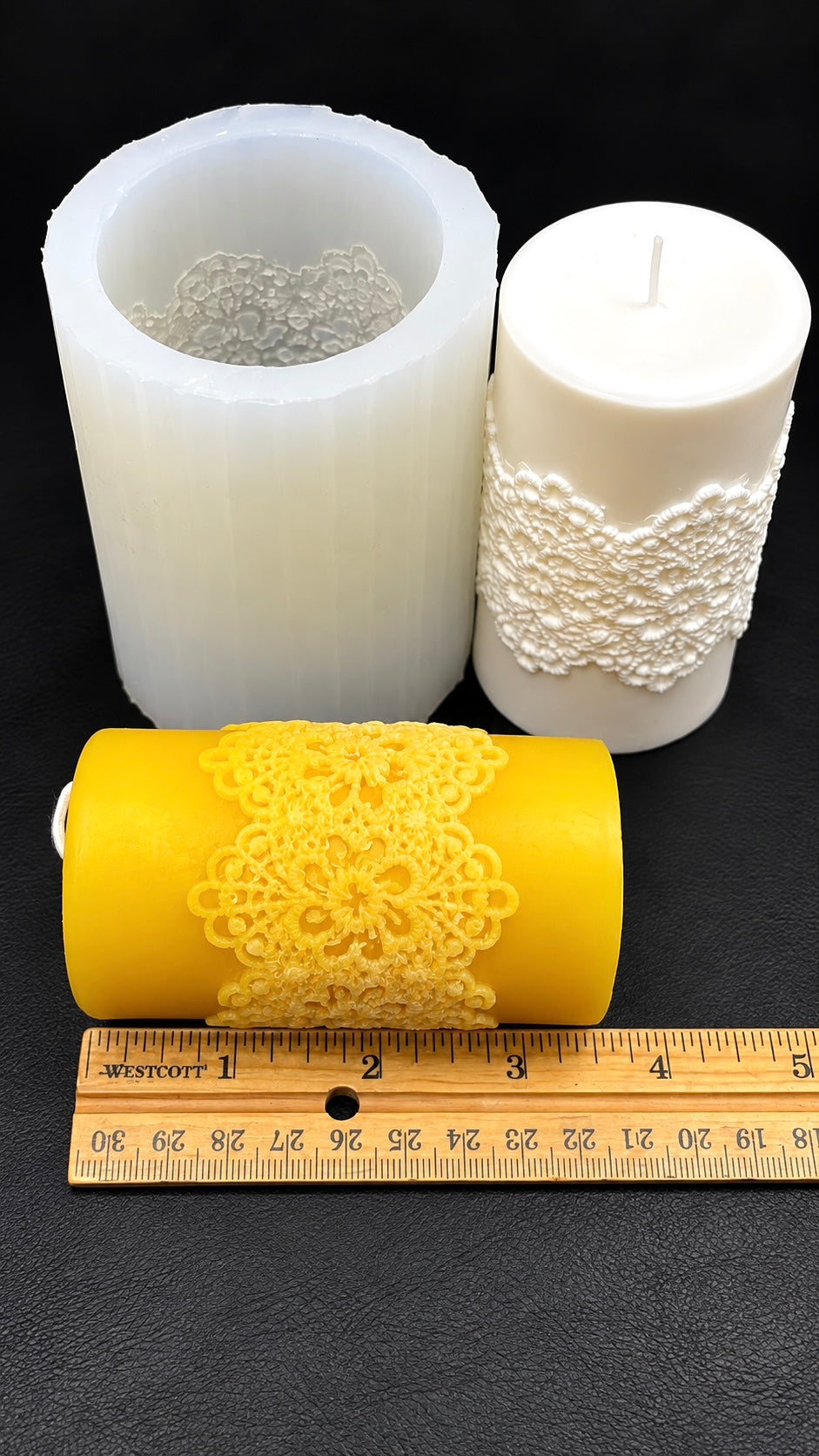 Silicone lace pillar candle mold 3 1/4” x 2”