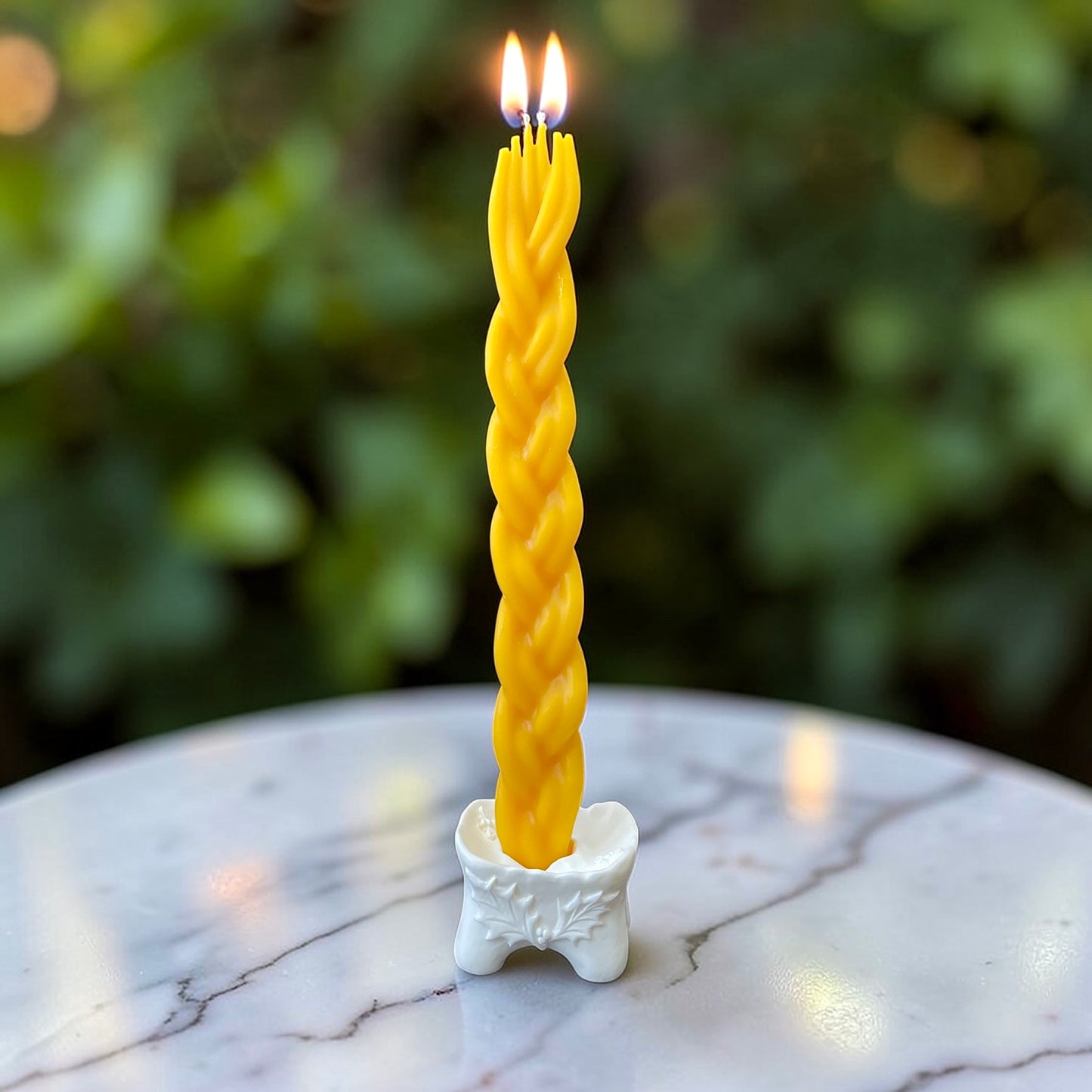 Pure beeswax molded braided Havdalah candle set 10.5”