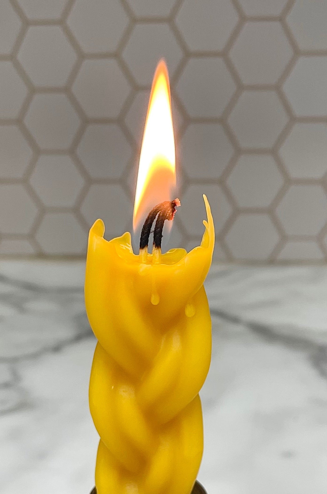 Pure beeswax molded braided Havdalah candle set 10.5”