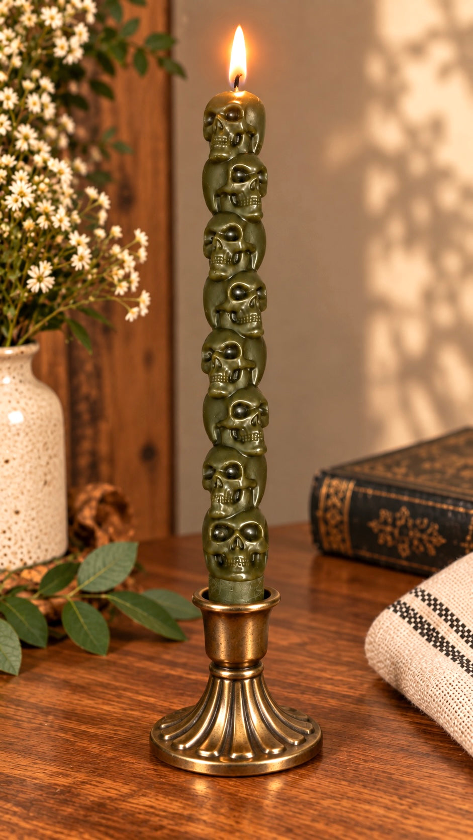Halloween taper candle mold - stack skull heads pumpkin 8.25”
