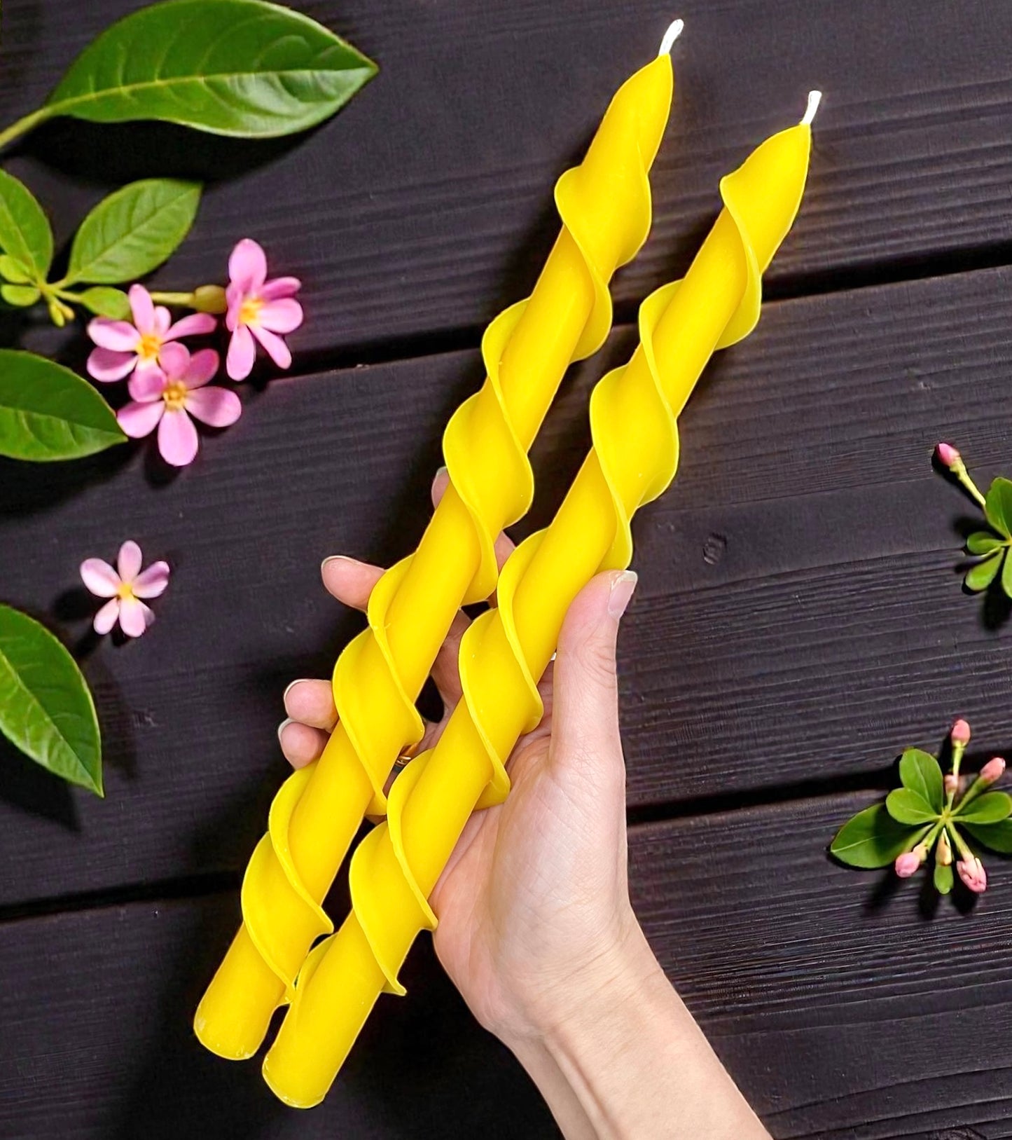pure beeswax double spiral taper candle 12”