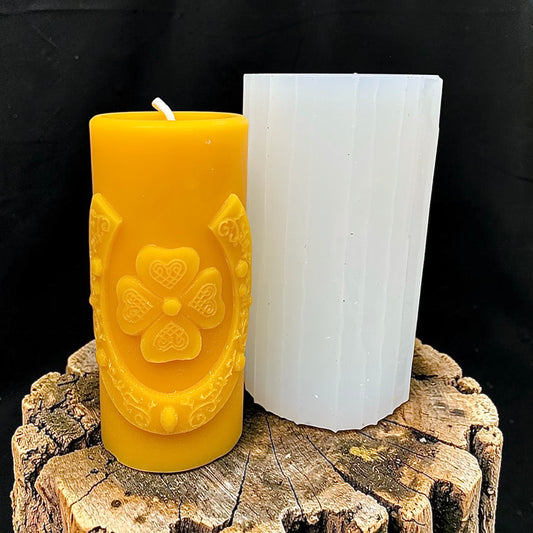 Clover and horseshoe pillar candle mold 4.25”
