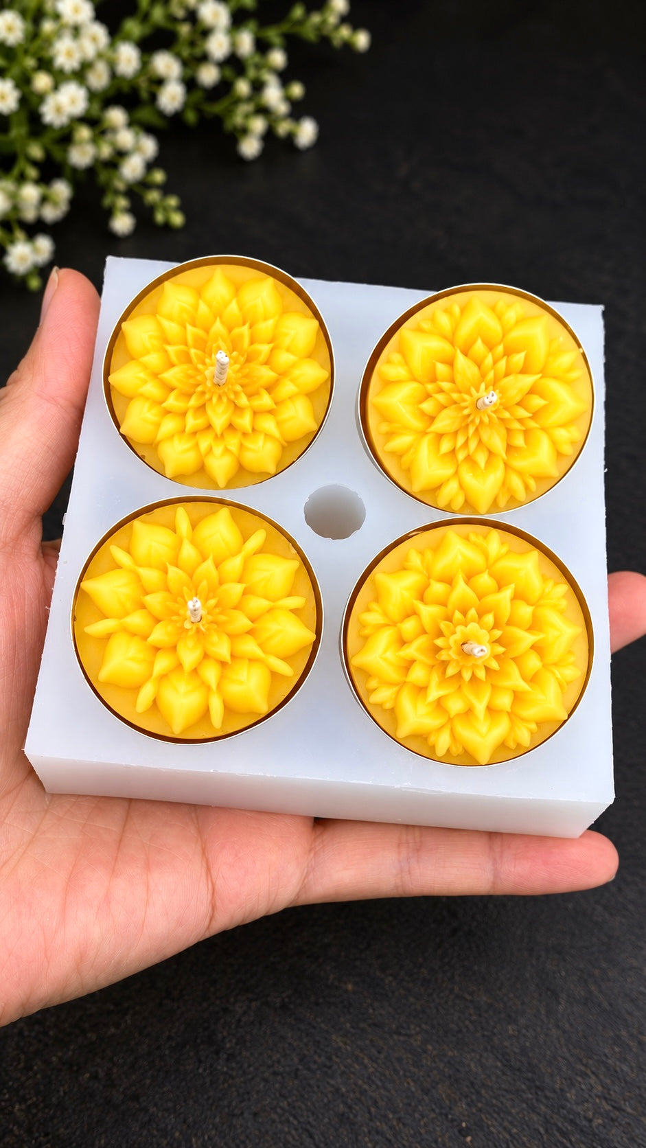 Flower tealight candle mold - floral beeswax candle making mold
