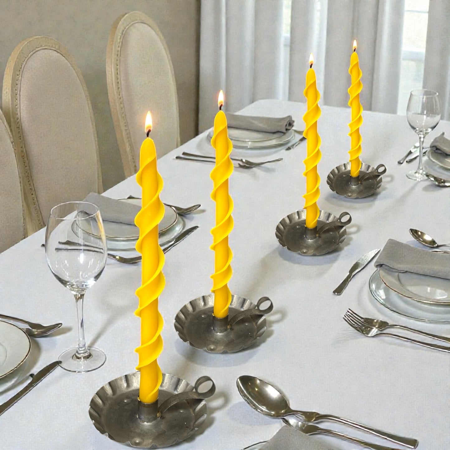 pure beeswax double spiral taper candle 12”