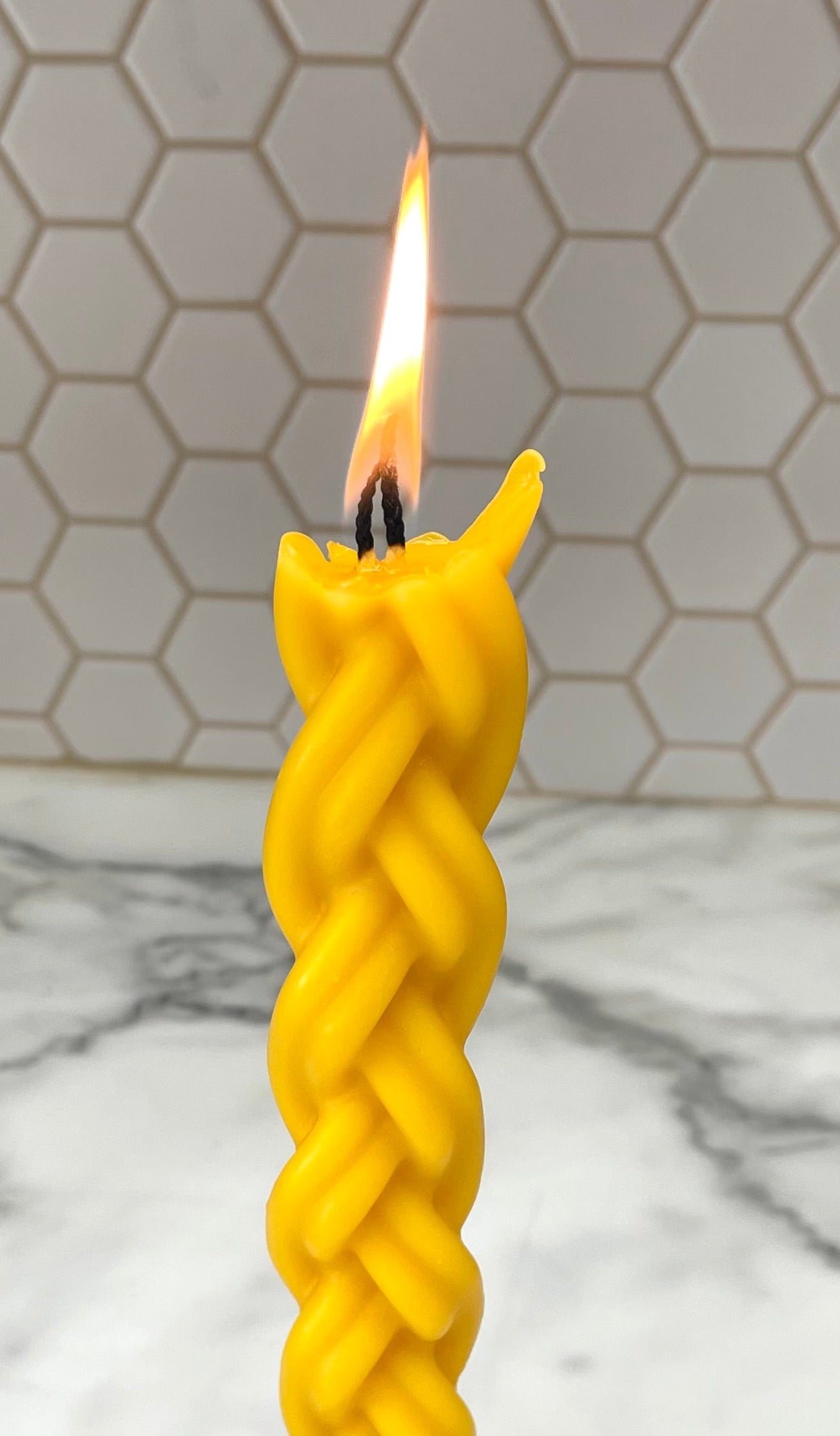 Pure beeswax molded braided Havdalah candle set 10.5”